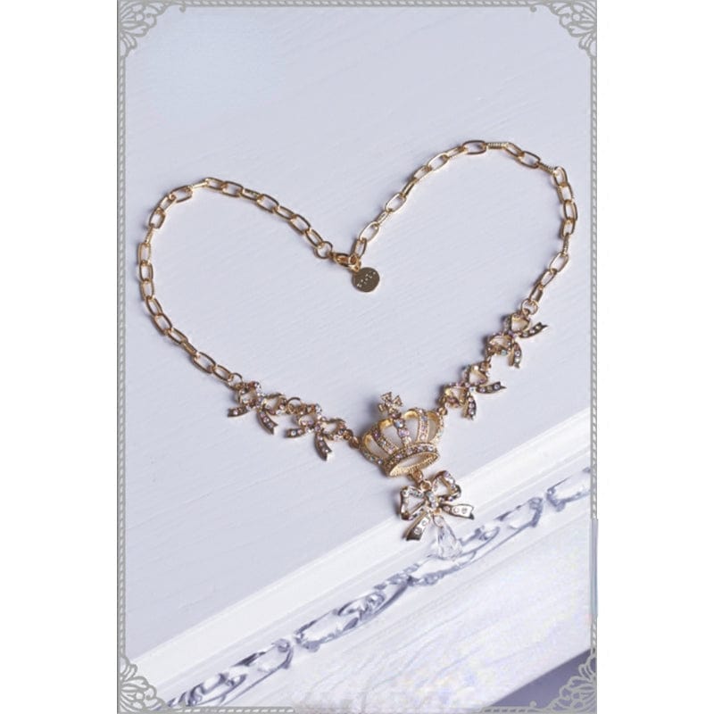 RQ-BL Women's Steampunk Bowknot Crown Necklace