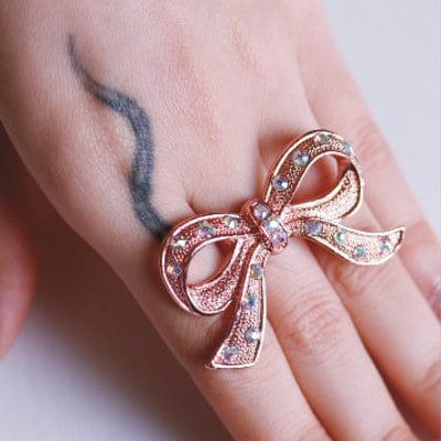RQ-BL Women's Steampunk Bowknot Diamante Ring