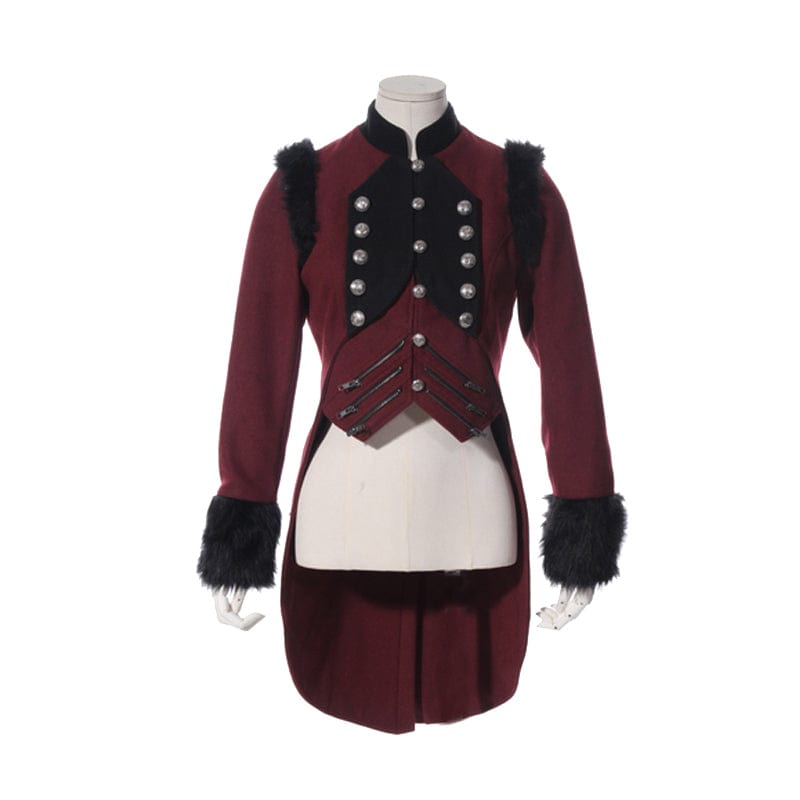 RQ-BL Women's Steampunk Faux Fur Splice Swallow-tailed Jacket