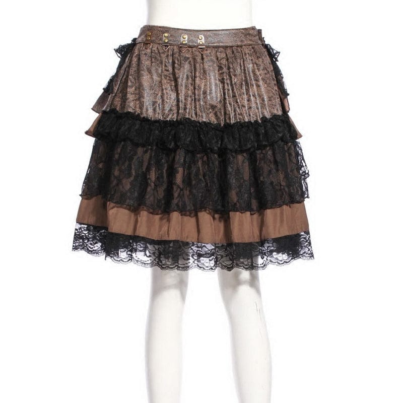 RQ-BL Women's Steampunk Lace Splice Layered Skirt