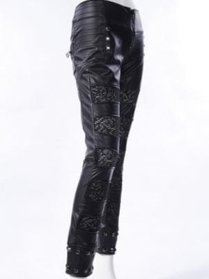 RQ-BL Women's Steampunk Lace Splice Rivets Pants