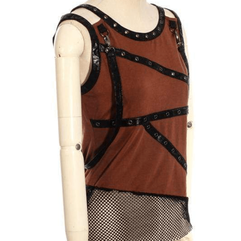 Women's SteamPunk Leather and Net Top