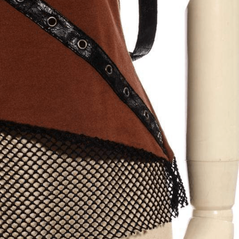 Women's SteamPunk Leather and Net Top