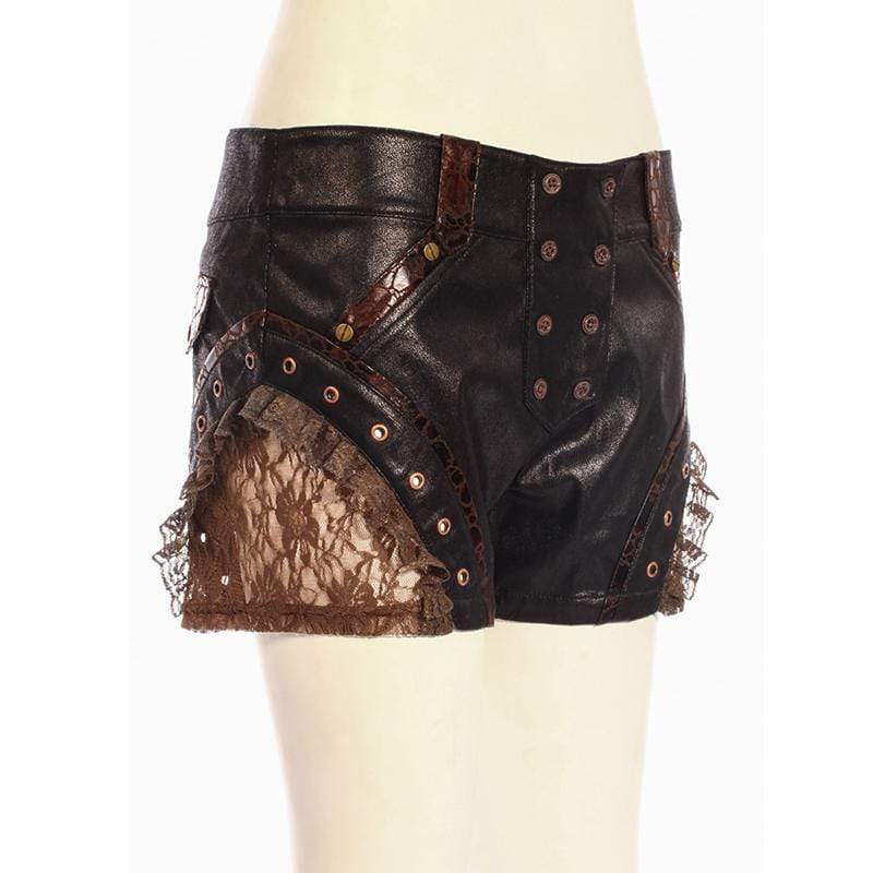 RQ-BL Women's Steampunk Leather & Lace Shorts