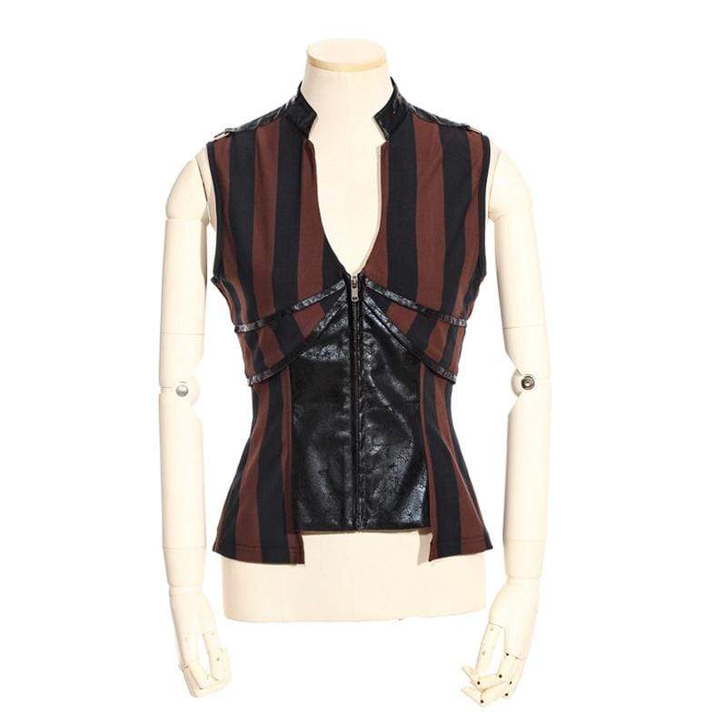 RQ-BL Women's Steampunk Leather Striped Vest