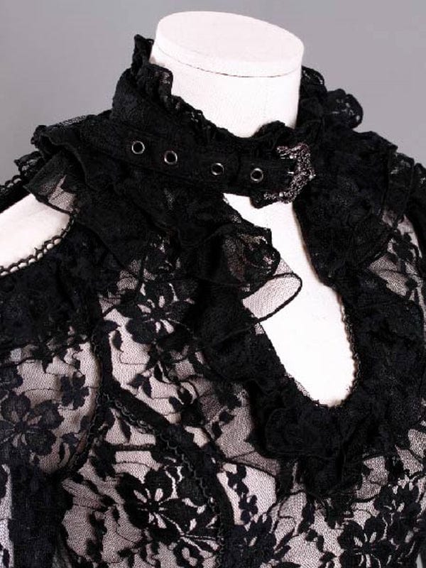 RQ-BL Women's Steampunk Off Shoulder Lace Shirt with Choker