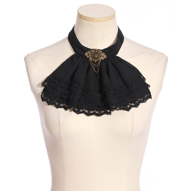 RQ-BL Women's Steampunk Puff Sleeved Floral Embroidered Shirt with Neckwear