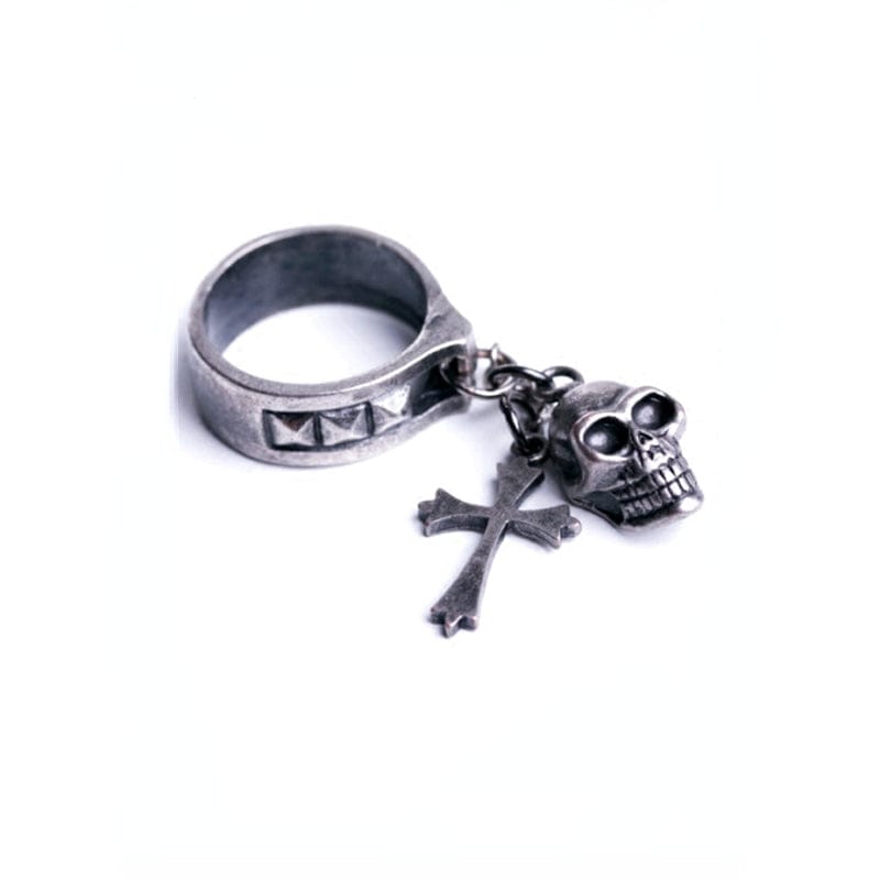 RQ-BL Women's Steampunk Rivets Ring with Skull and Cross