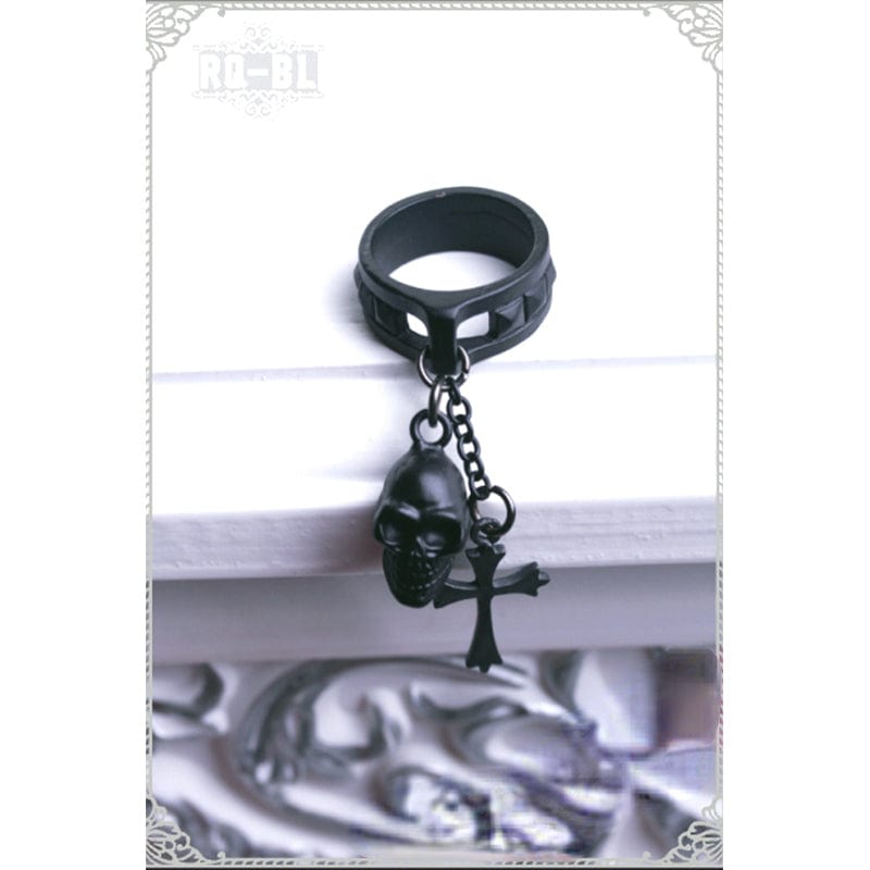 RQ-BL Women's Steampunk Rivets Ring with Skull and Cross