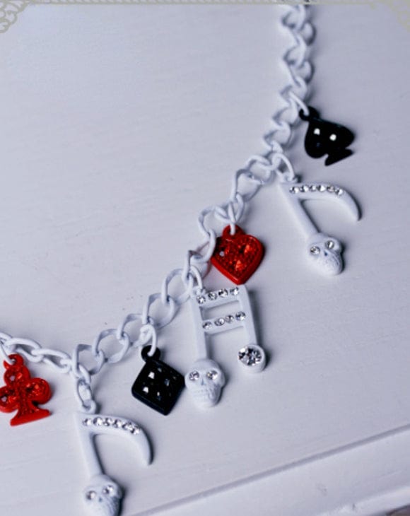 RQ-BL Women's Steampunk Skull Note Diamante Necklace