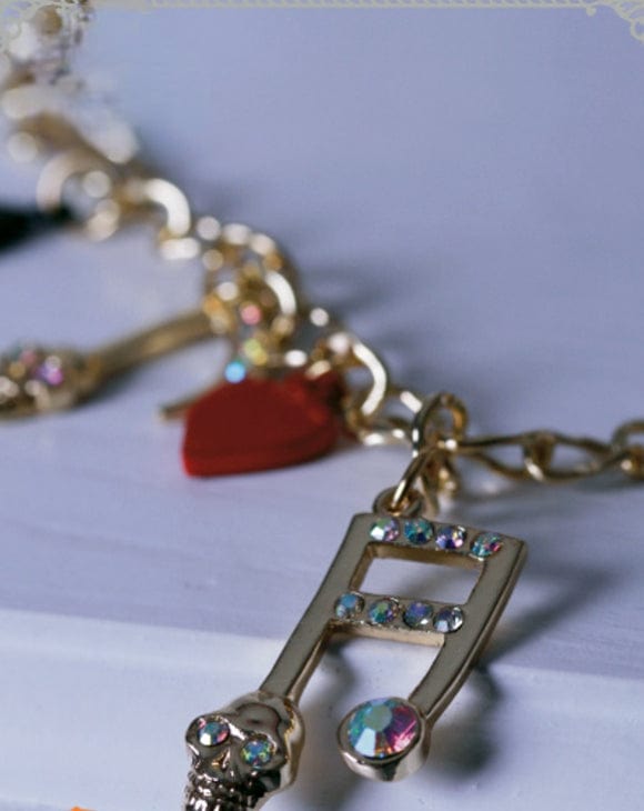 RQ-BL Women's Steampunk Skull Note Diamante Necklace