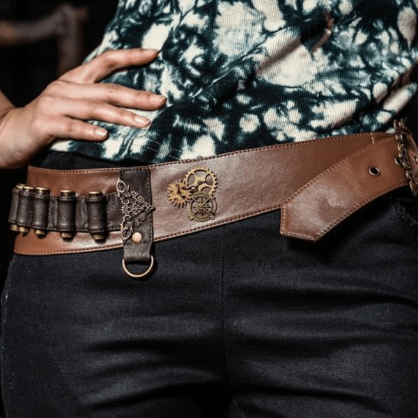 RQ-BL Women's Steampunk Strappy Buckle Faux Leather Belt