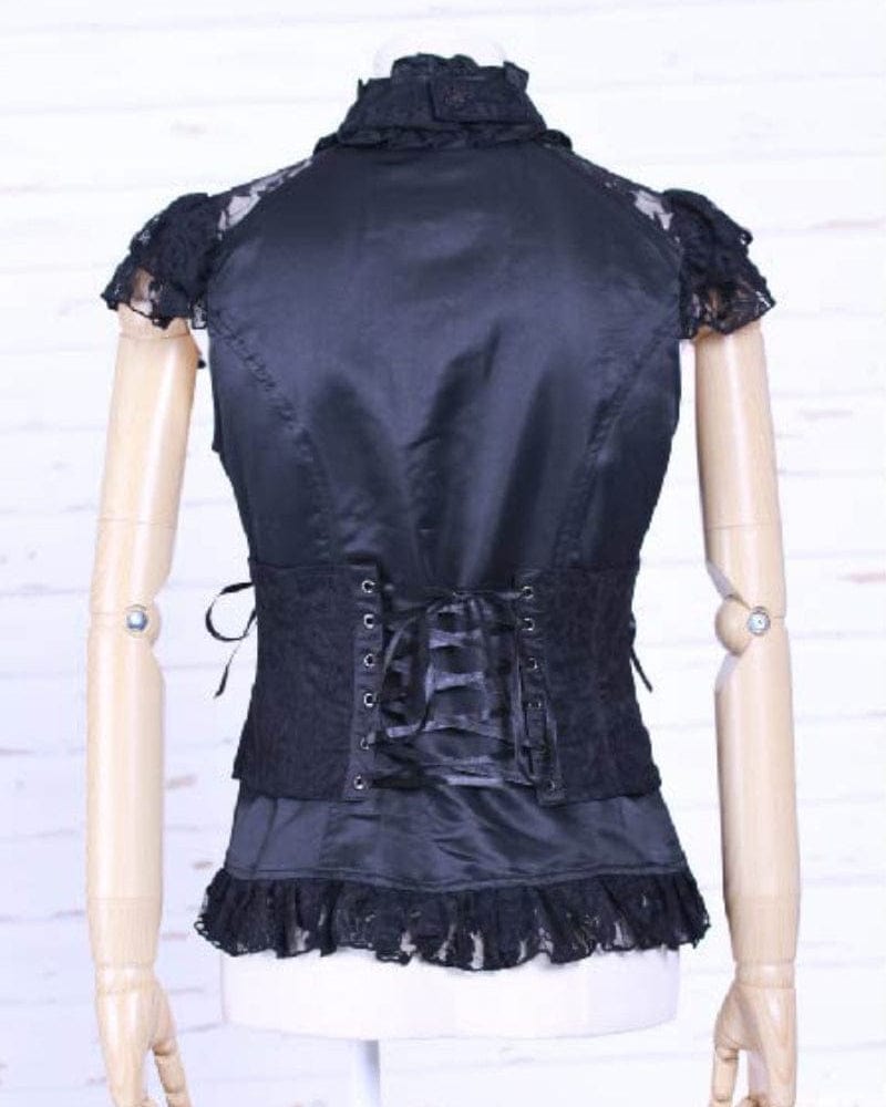 RQ-BL Women's Steampunk Strappy Lace Splice Shirt with Neckwear
