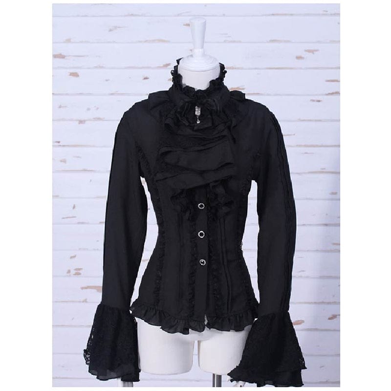 RQ-BL Women's Steampunk Toned Horn Sleeved Ruched Shirt with Neckwear