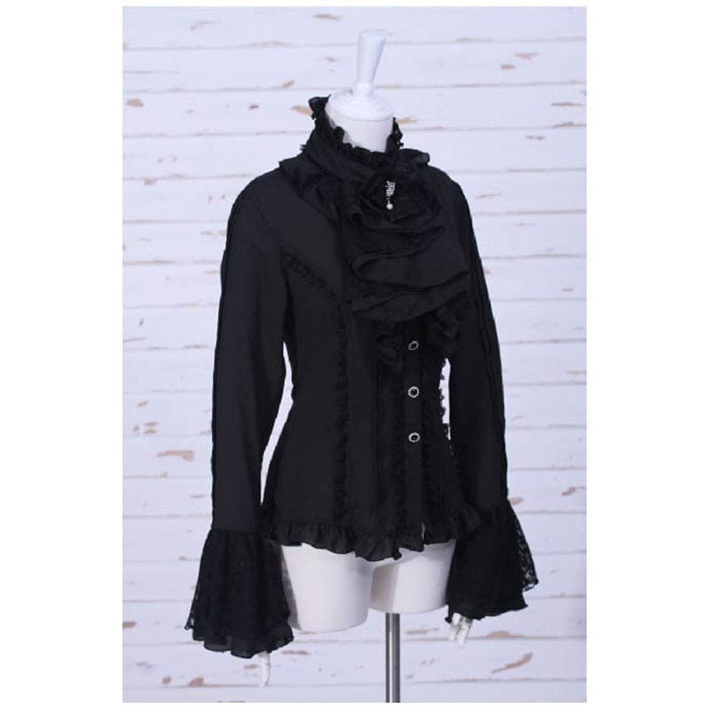 RQ-BL Women's Steampunk Toned Horn Sleeved Ruched Shirt with Neckwear