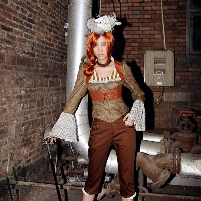 RQ-BL Women's Steampunk Toned Horn Sleeved Splice Zipper Shirt