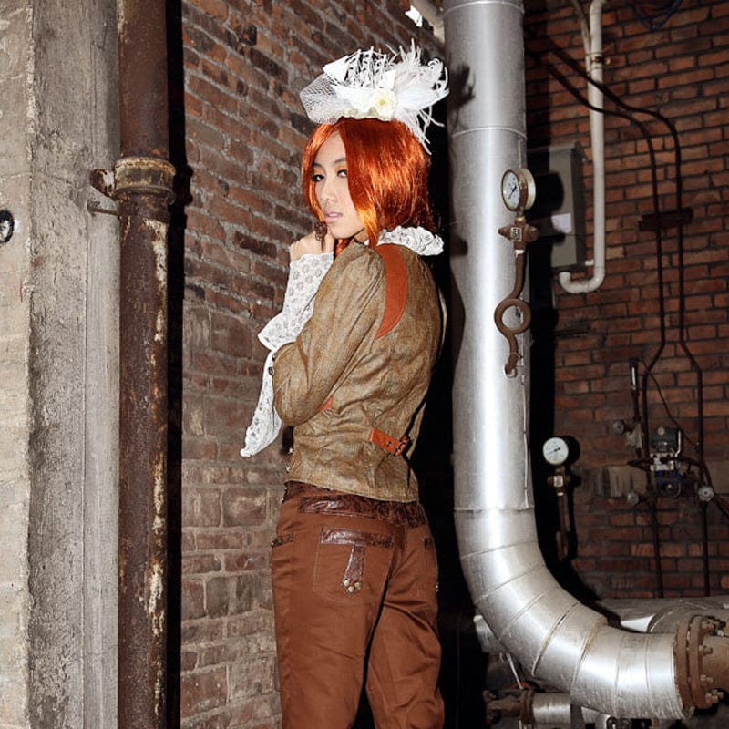 RQ-BL Women's Steampunk Toned Horn Sleeved Splice Zipper Shirt