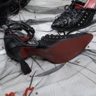 Kobine Women's Gothic Studded Ruffle Lace-up Ankle Strap Stilettos