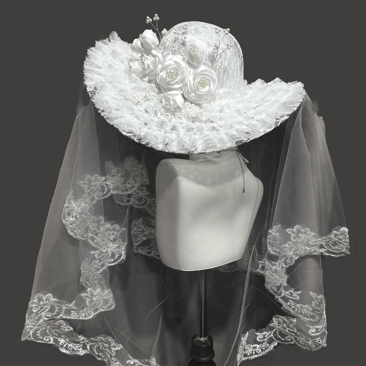 Kobine Women's Gothic Rose Wide Brim Veiled Hat