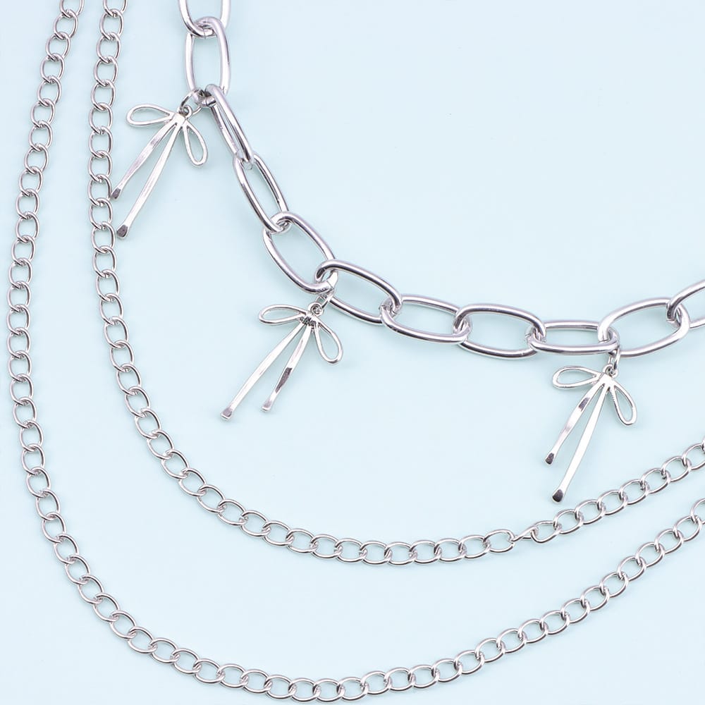 Kobine Unisex Punk Hollow Bow Layered Waist Chain