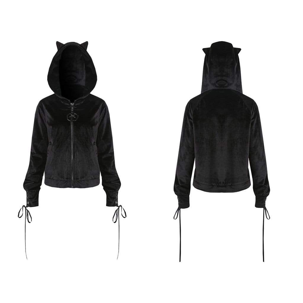 Women's Cat Face Hooded Goth Jacket – Punk Design