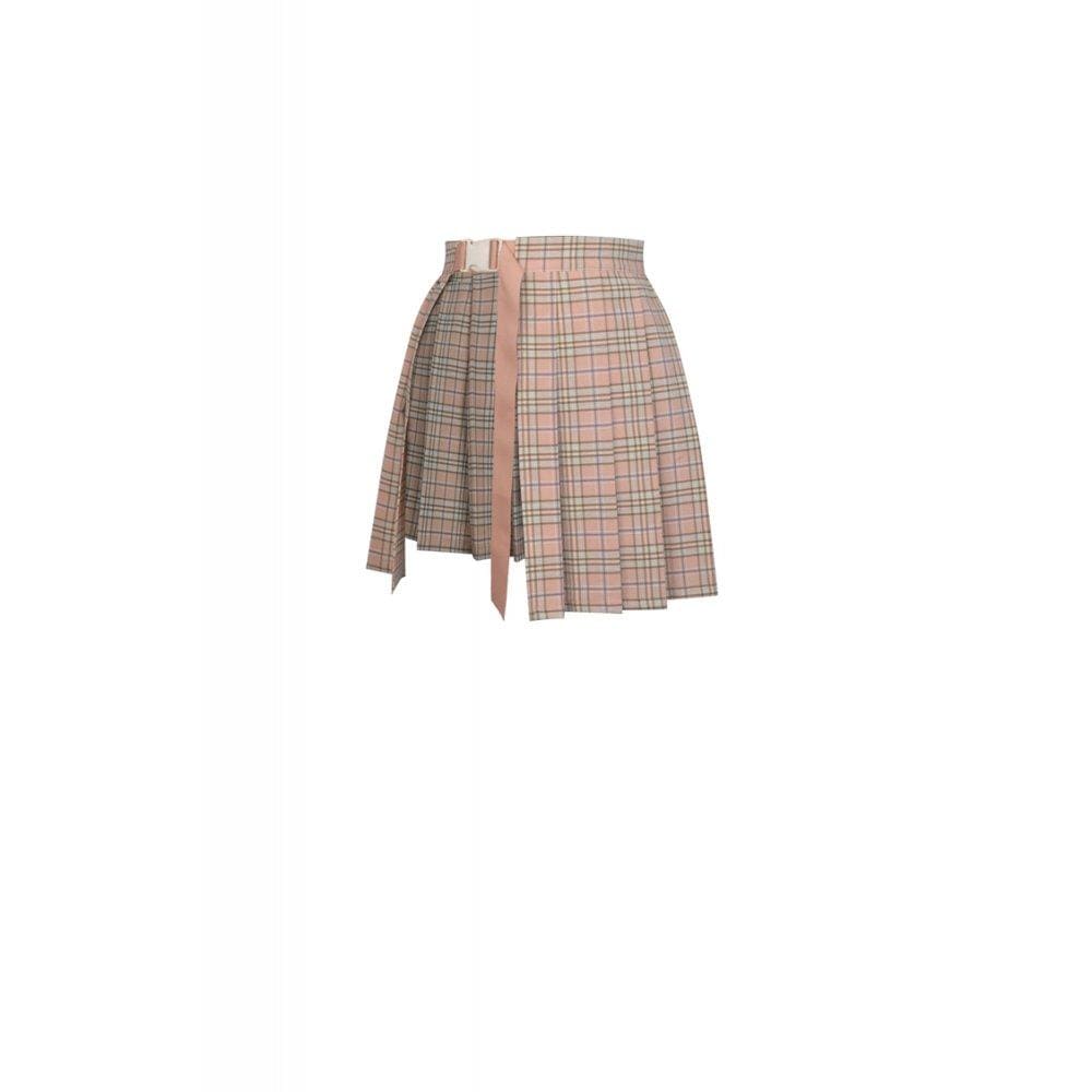 Darkinlove Women's Checked Hollow-out Plaid Pleated Short Skirts