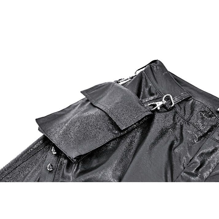 Darkinlove Women's Cyberpunk Big Pocket Spiked Zipper Straight-leg Pants