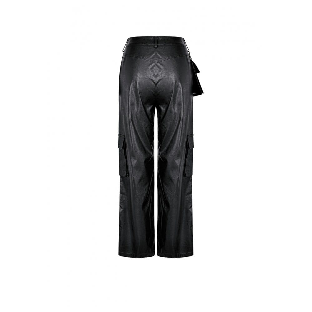 Darkinlove Women's Cyberpunk Big Pocket Spiked Zipper Straight-leg Pants