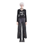 Darkinlove Women's Cyberpunk Big Pocket Spiked Zipper Straight-leg Pants