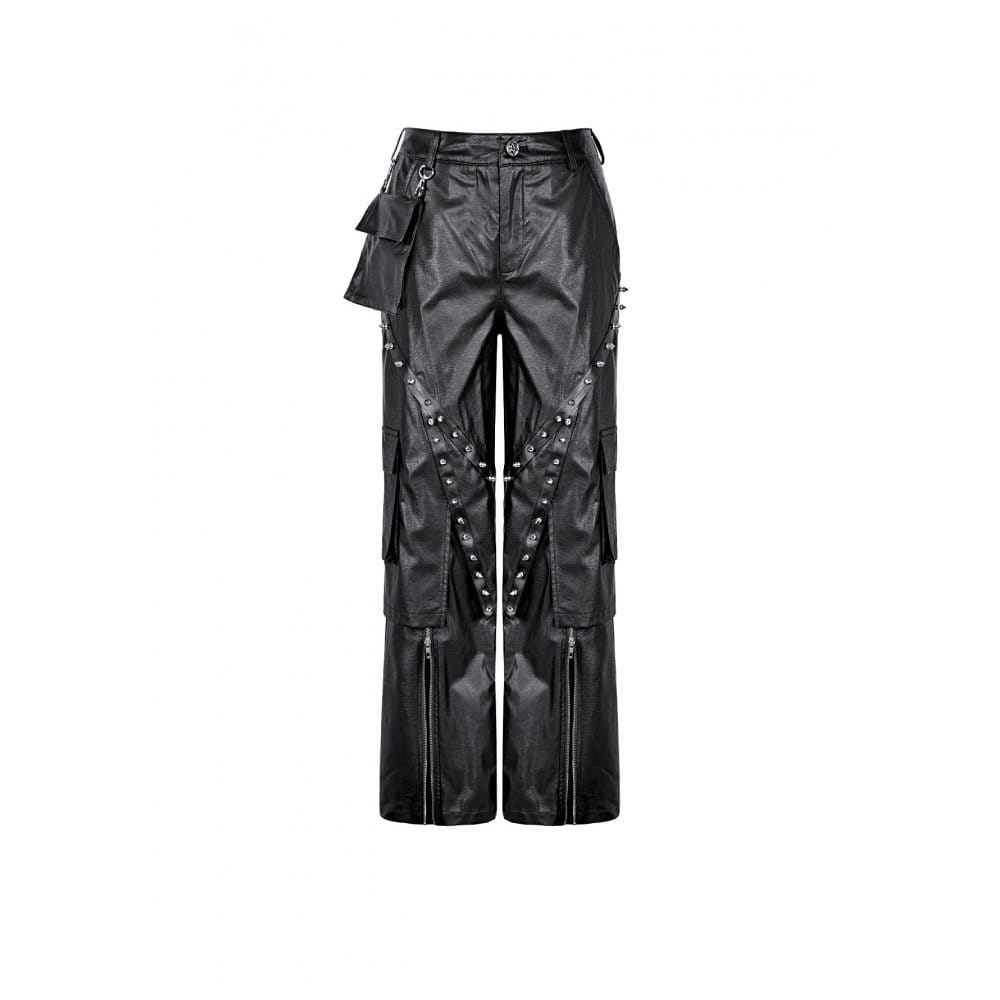 Darkinlove Women's Cyberpunk Big Pocket Spiked Zipper Straight-leg Pants