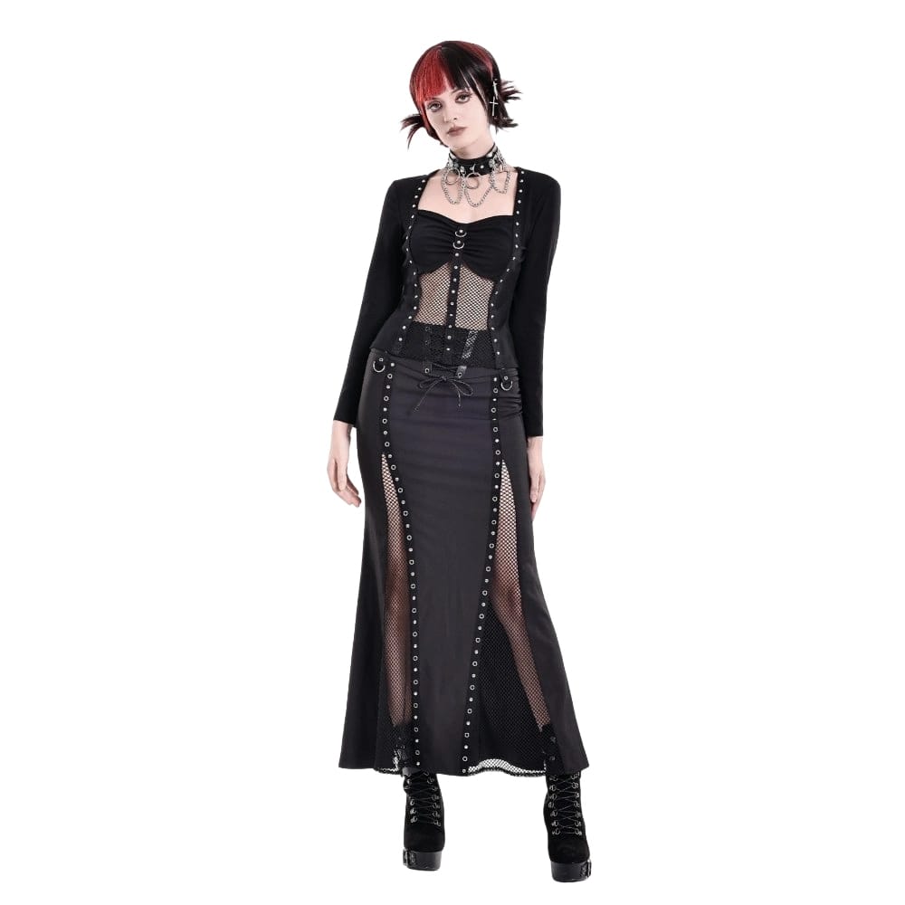 Darkinlove Women's Cyberpunk Lace-up Eyelet Mesh Splice Mermaid Skirt