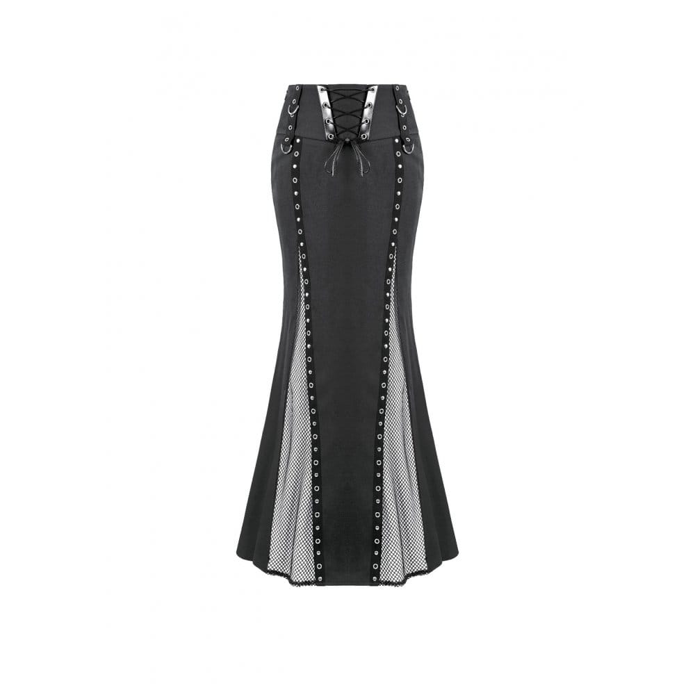 Darkinlove Women's Cyberpunk Lace-up Eyelet Mesh Splice Mermaid Skirt