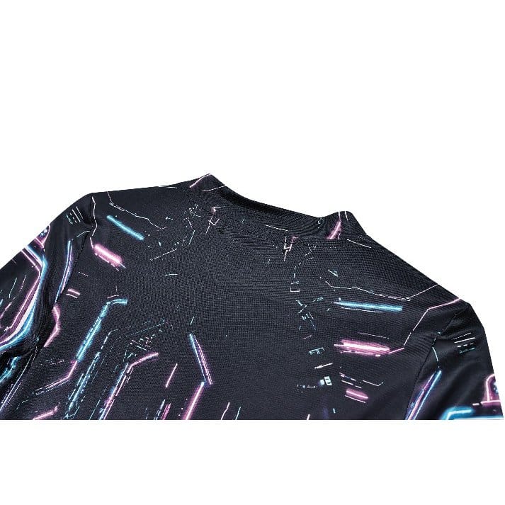 Darkinlove Women's Cyberpunk Neon Circuit Skull Print Mock Neck Long Sleeve Top