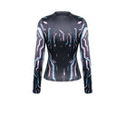 Darkinlove Women's Cyberpunk Neon Circuit Skull Print Mock Neck Long Sleeve Top