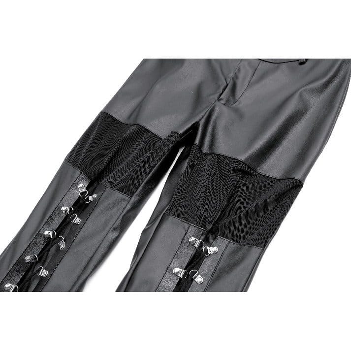 Darkinlove Women's Cyberpunk Sheer Mesh Patchwork Lace-Up Faux Leather Skinny Pants