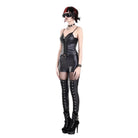 Darkinlove Women's Cyberpunk Sheer Mesh Patchwork Lace-Up Faux Leather Skinny Pants