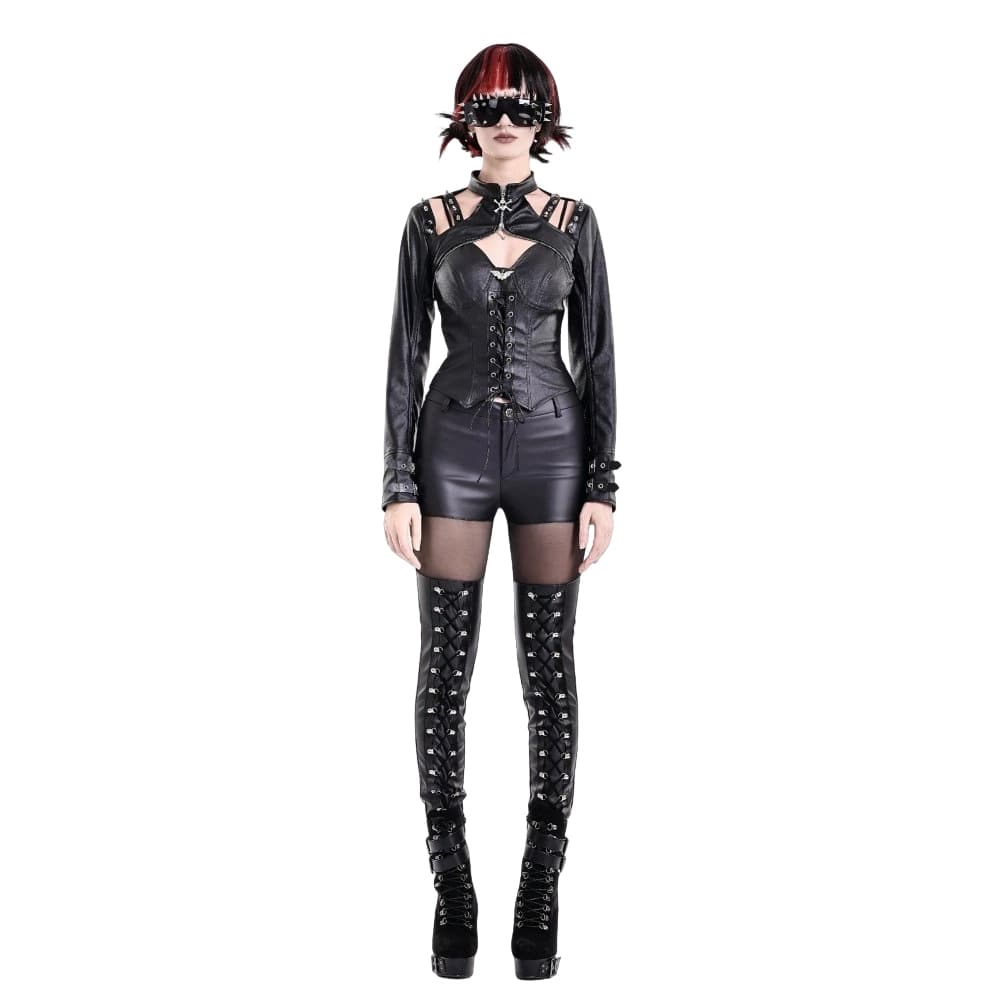 Darkinlove Women's Cyberpunk Spiked Cutout Long Sleeve Cape