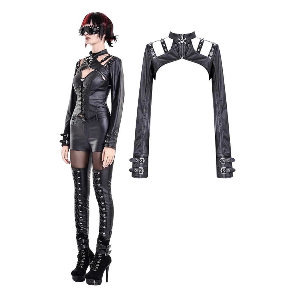 Darkinlove Women's Cyberpunk Spiked Cutout Long Sleeve Cape