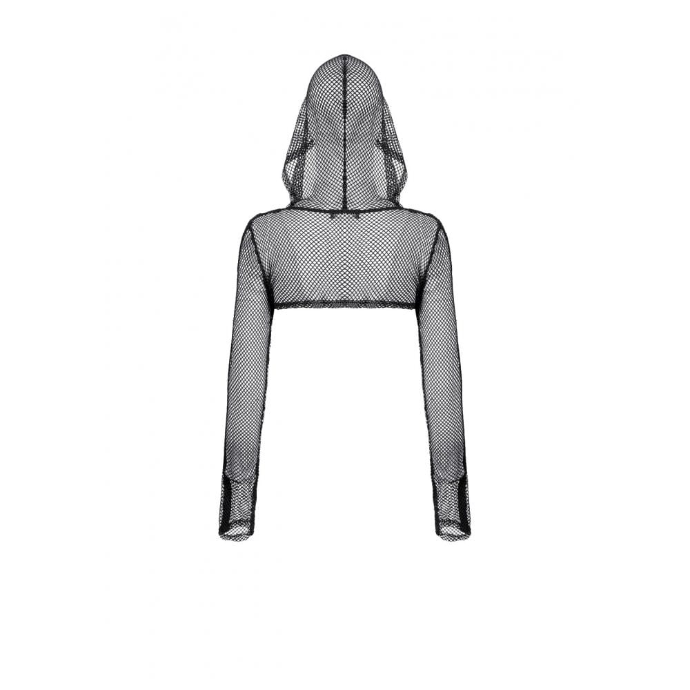 Darkinlove Women's Cyberpunk Studded Hooded Mesh Cape