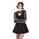 Darkinlove Women's Cyberpunk Studded Hooded Mesh Cape