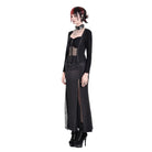 Darkinlove Women's Cyberpunk Studded Mesh Patchwork Square-cut Collar Long Sleeve Top