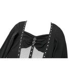 Darkinlove Women's Cyberpunk Studded Mesh Patchwork Square-cut Collar Long Sleeve Top