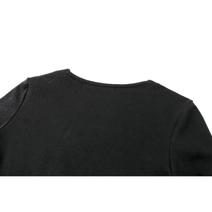Darkinlove Women's Cyberpunk Studded Mesh Patchwork Square-cut Collar Long Sleeve Top