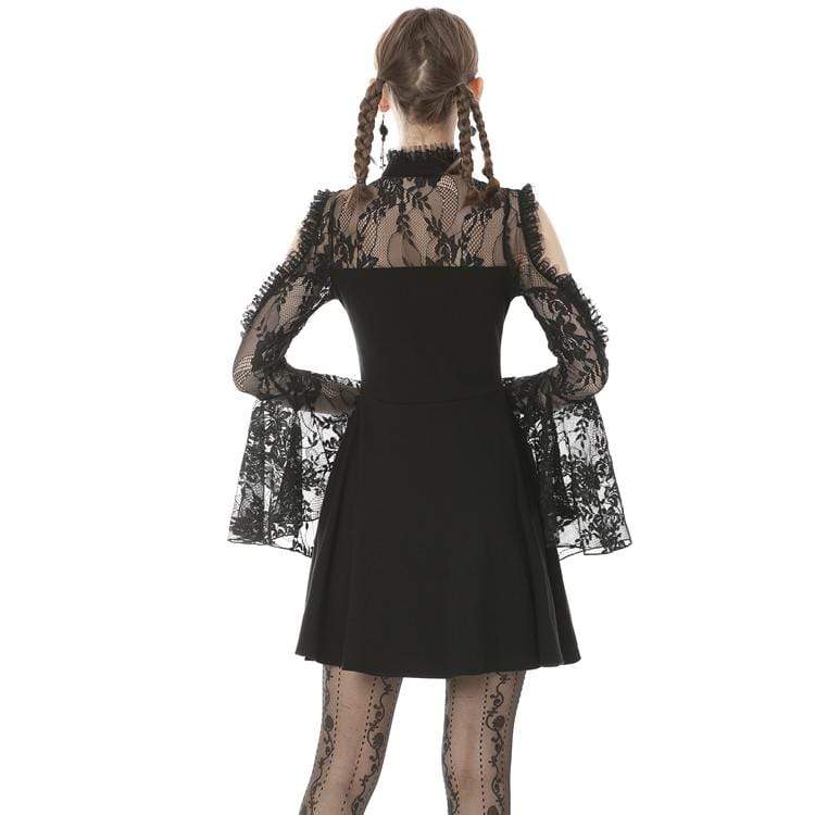 Darkinlove Women's Dark Cutout Shoulder Lace Sleeved Black Little Dresses