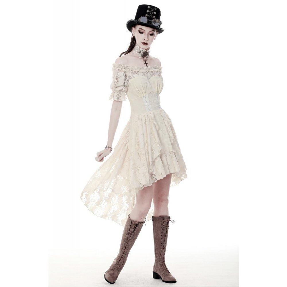 Darkinlove Women's Gorgeous Vintage Ruched Ruffled Beige Dresses