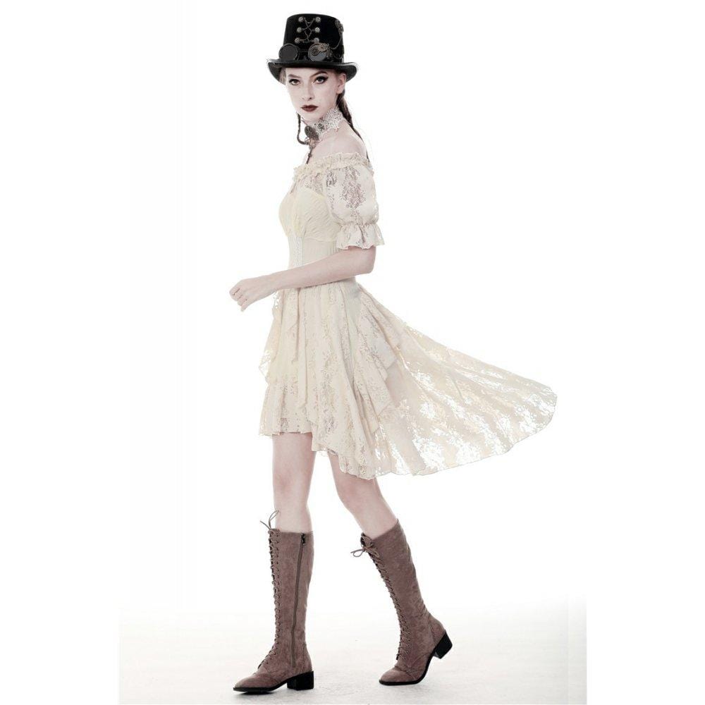 Darkinlove Women's Gorgeous Vintage Ruched Ruffled Beige Dresses