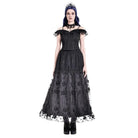 Darkinlove Women's Gothic 3D Floral Applique Vine Embroidered Tiered Maxi Skirt