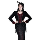 Darkinlove Women's Gothic Applique Two‑Tone Zipper Velvet Tailcoat Jacket