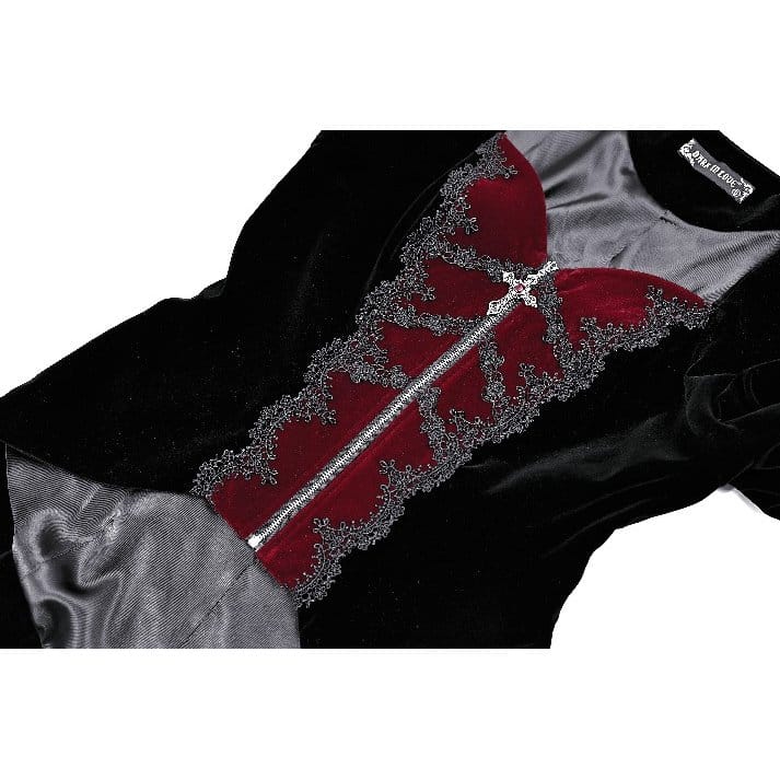 Darkinlove Women's Gothic Applique Two‑Tone Zipper Velvet Tailcoat Jacket