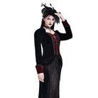 Darkinlove Women's Gothic Applique Two‑Tone Zipper Velvet Tailcoat Jacket